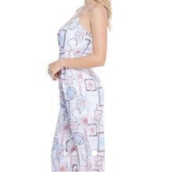 Guess Soliana Printed Wide Leg Jumpsuit Size Large Sweetheart Neck Peep Hole - Picture 16 of 16